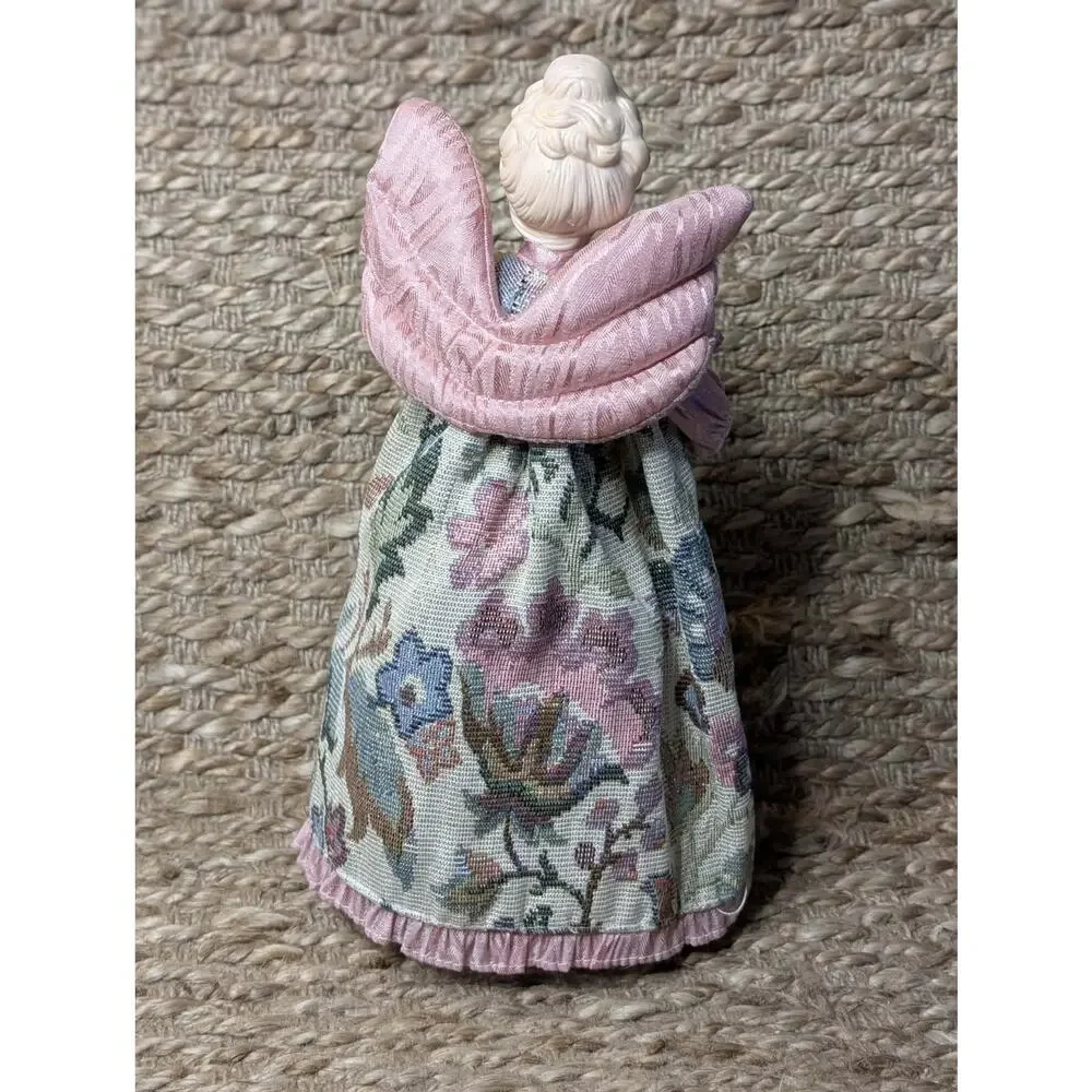 Vintage Pink Floral Christmas Angel Tree Topper Porcelain Beaded Holiday Decor
